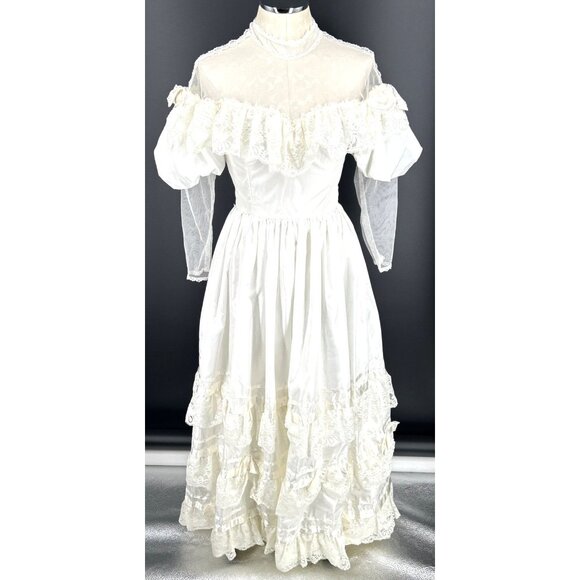 Country Elegance Wedding Dress 70s Victorian Sz 10 Layers Vintage - Picture 1 of 9